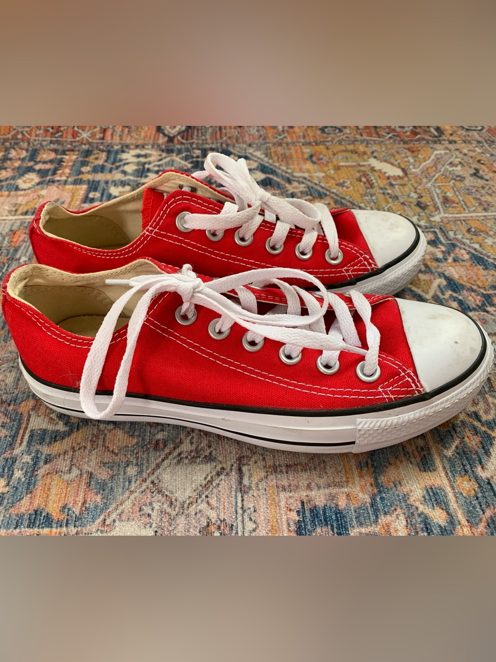 Converse Womens’ Classic Low-Top Canvas Sneakers in Bright Red with White Laces